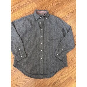 Christopher Hayes Mens Large Grey Herringbone Recycled Wool Academia Button Down